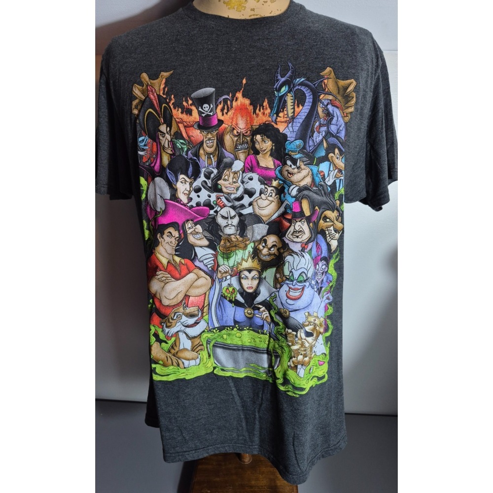 Disney Villains Unisex Adult Large T-Shirt Gray Graphic Print
